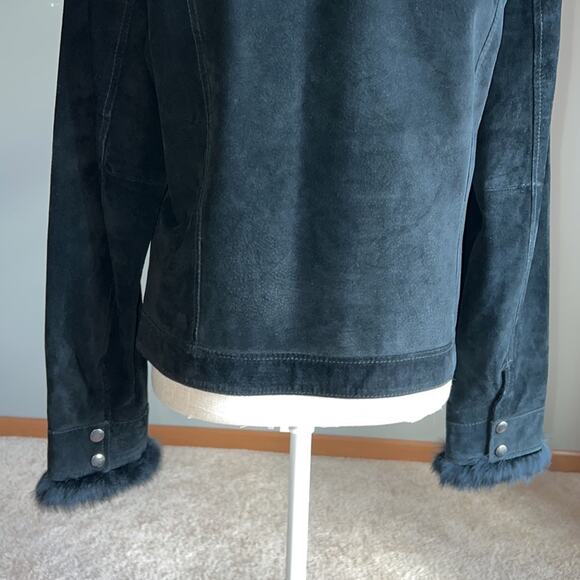 Yvonne Le Marie Black Suede Leather Jacket with Rabbit Fur Trim. Size 12 - Picture 5 of 13
